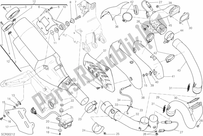 Alle onderdelen voor de Uitlaatsysteem van de Ducati Monster 1200 S Stripes 2015